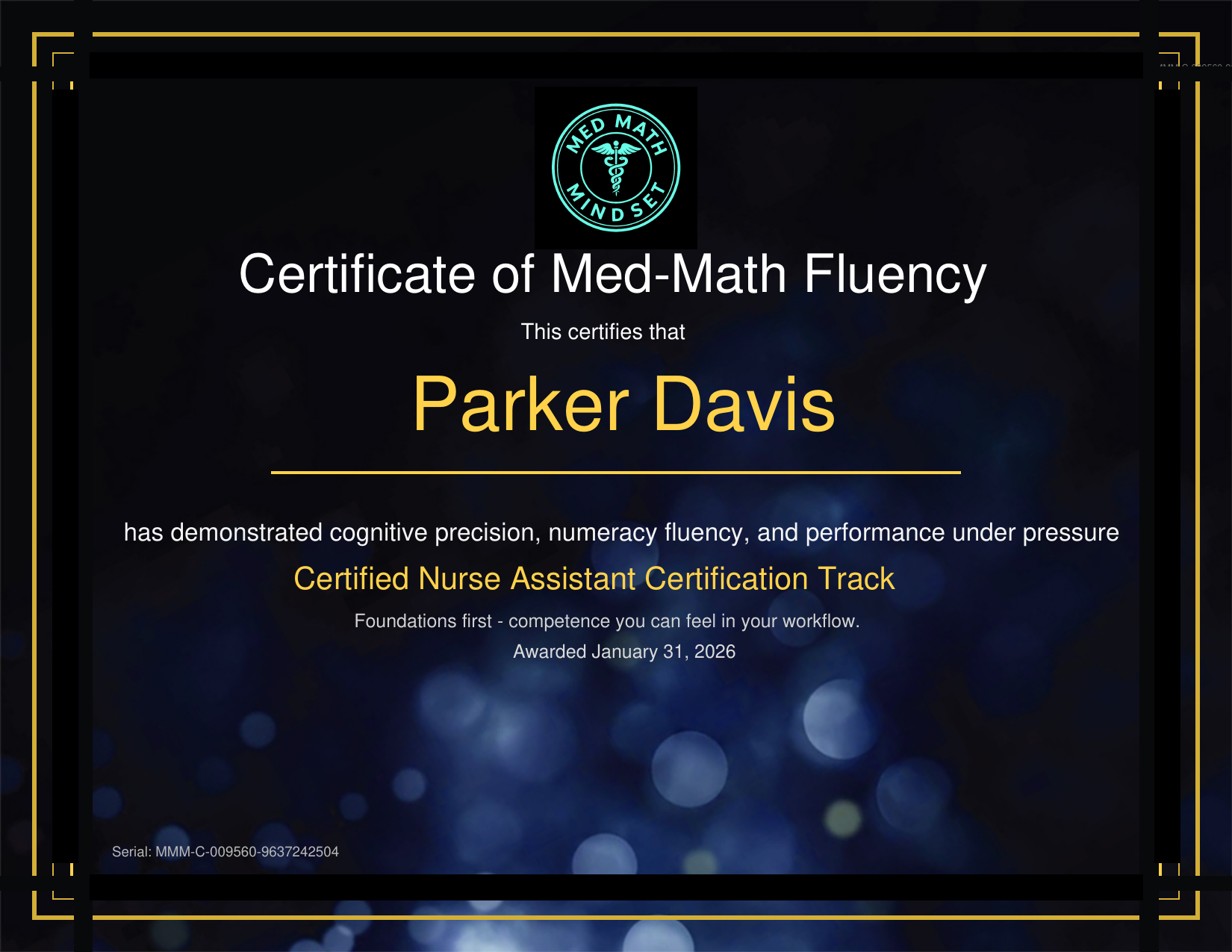 Sample certificate preview