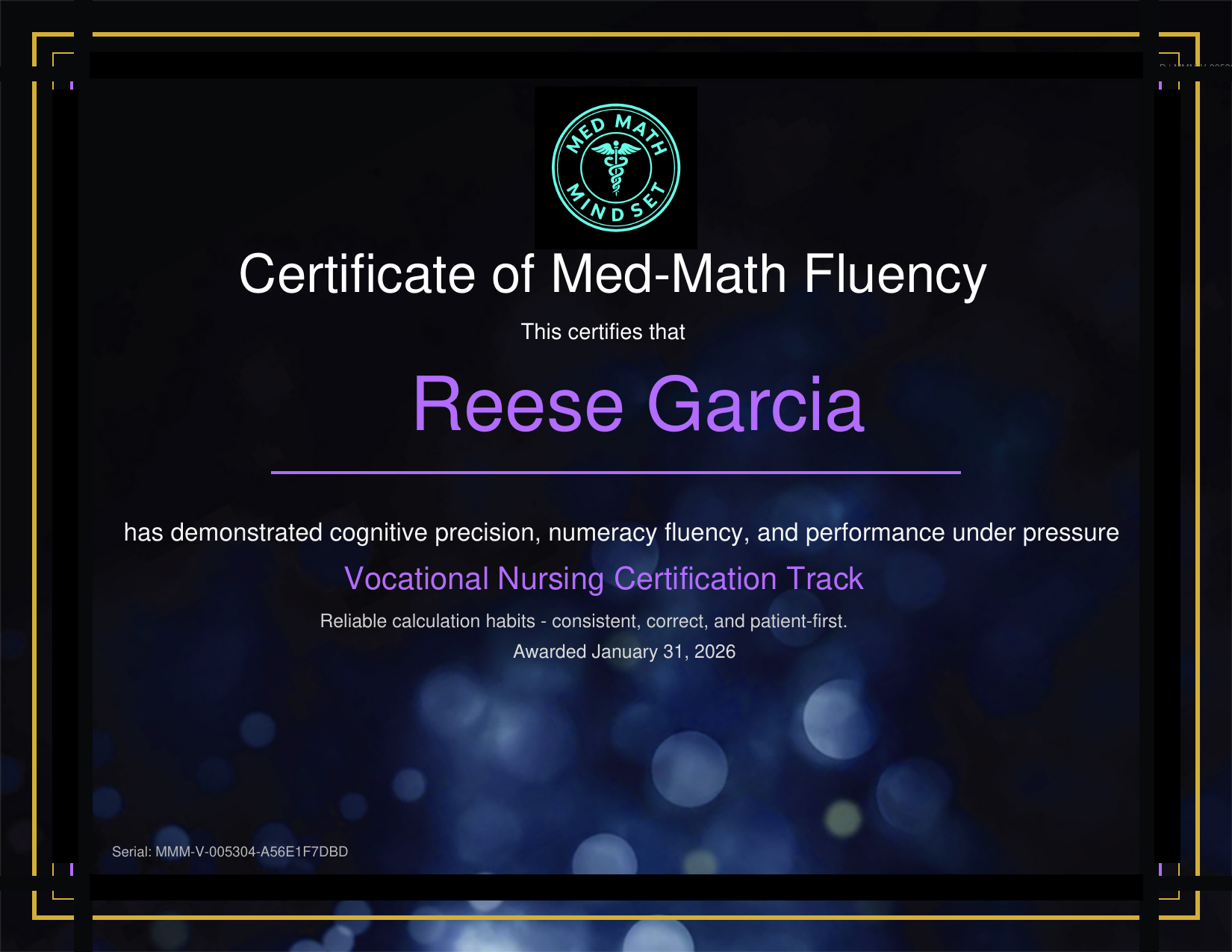 Sample certificate preview